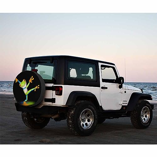 Image of Dancing Tree Frog Spare Tire Cover Cartoon Green Frog with Orange Eyes Equilibrium Swing Weatherproof Universal Wheel Protectors Camper Tire Covers for Trailer Rv Travel(17 inch)