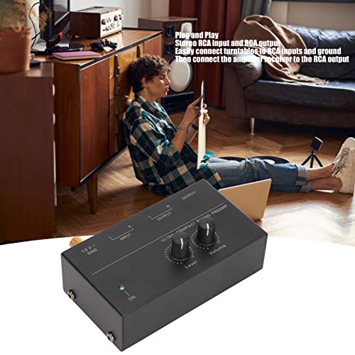 Preamplificador de bajo Ruido, Fácil de Usar con Ajuste de Ganancia, Salida de 2 V, Preamplificador de Tocadiscos Sensible para Tocadiscos, Negro, Preamplificador Phono (Enchufe