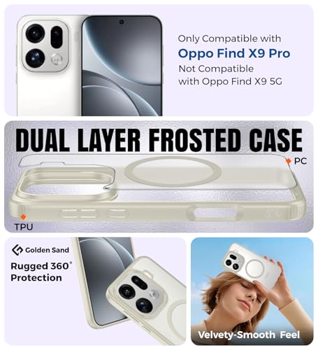 Image of Golden Sand Rugged Frosted MagSnap Back Cover Case for Oppo Find X9 Pro 5G | MagSafe Compatible, Strong Magnets | Semi Transparent PC Shock Proof Slim TPU Case for Oppo Find X9 Pro, (Silk Cream)