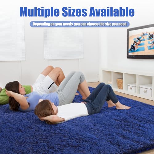 Shag Area Rug for Bedroom 4x6,Blue Fluffy Area Rugs for Living Room,Soft Fuzzy Rug Non-Shedding Indoor Plush Carpet for Kids Bedroom Nursery Dorm Home Decor