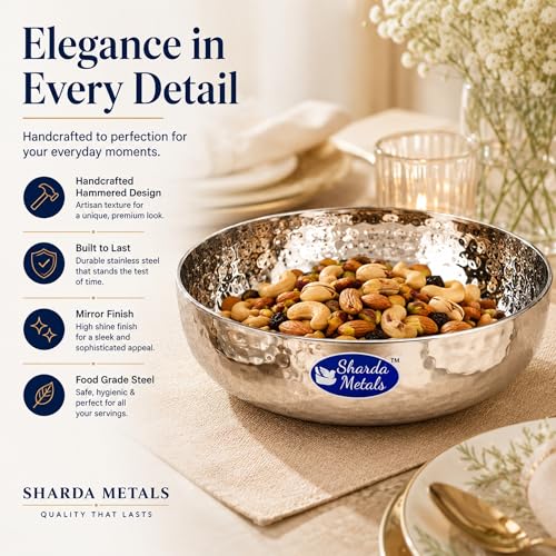 Image of Sharda Metals Hammered Stainless Steel Plate Small Side Dish Plates, Katori | Durable Mathar Plates for Rice, Snacks, Dinner & Breakfast | Kitchen Traditional Steel Dinnerware, 4.5 Inch - Set of 12