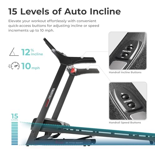 Image of Sunny Health & Fitness Folding Treadmill with 12% Auto Incline & Bluetooth