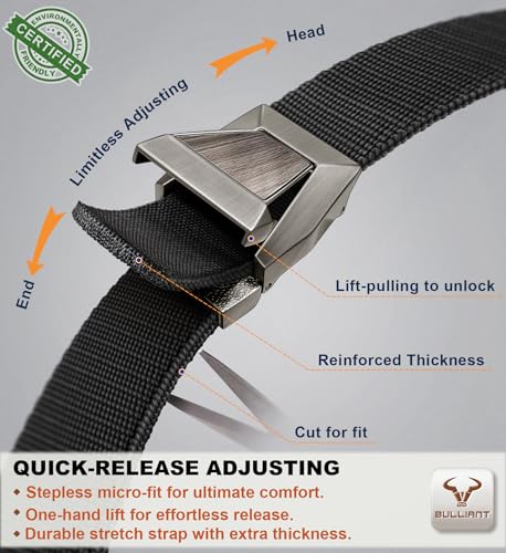 Image of BULLIANT 2-Pack Men Stretch Tactical Web Belt-Trimmable 1.5 inch-Adjustable Fit | Smooth Sliding | Adjustable for Precise Fit | Tailored Size | Rugged Nylon for Heavy Duty, hiking, Hunting