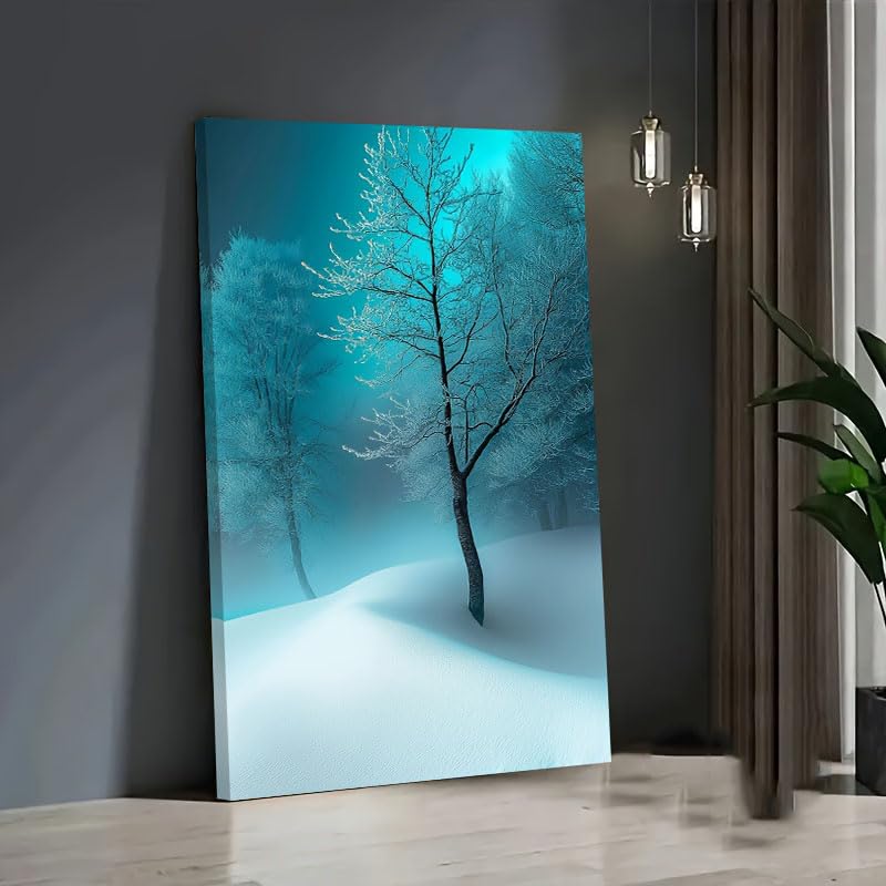 Tableau sur toile arbre solitaire forêt enneigée déco murale - 6