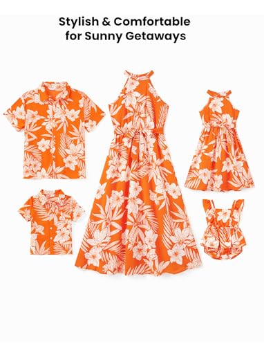 Image of PATPAT Family Hawaiian Matching Outfits - Mommy and Me Vacation Outfits | Halter Sundresses and Button Down Shirts,Caribbean Vacation Summer Tropical Outfits,Hawaiian Boho Tropical Floral Printed
