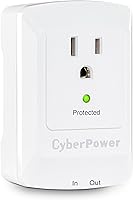 Vista 3 de CyberPower CSP100TW Protector de sobretensiones profesional + protección TEL, 900J/125V, 1 tomacorriente, enchufe de pared