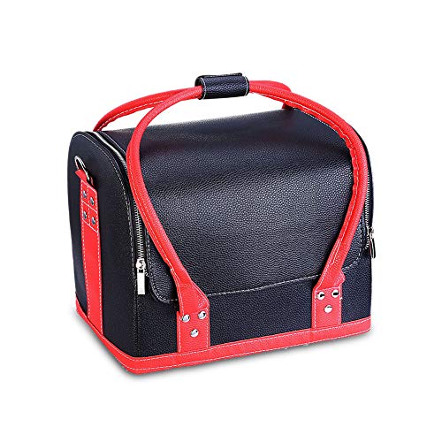 HaloVa Train Case, Leather Makeup Bag, Cosmetic Box, Makeup Organizer, Black