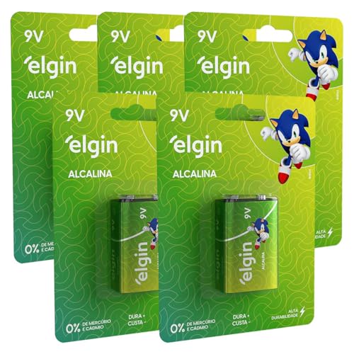 Kit c/ 5 Baterias 9V Elgin Alcalina Energy 6LR61 9V Blister 82158