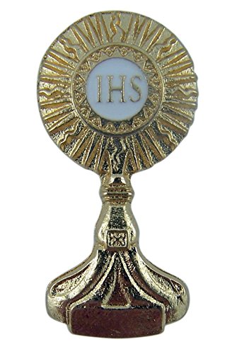 IHS Monstrance Lapel Pin with Antique Gold Finish, 1 1/2