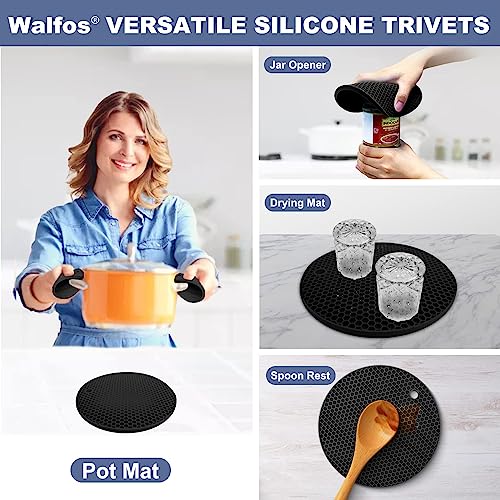Image of Walfos Silicone Trivet Mats - 4 Heat Resistant Pot Holders, Multipurpose Non-Slip Hot Pads for Kitchen Potholders, Hot Dishers, Jar Opener, Spoon Holder, Food Grade Silicone & BPA Free (Green)