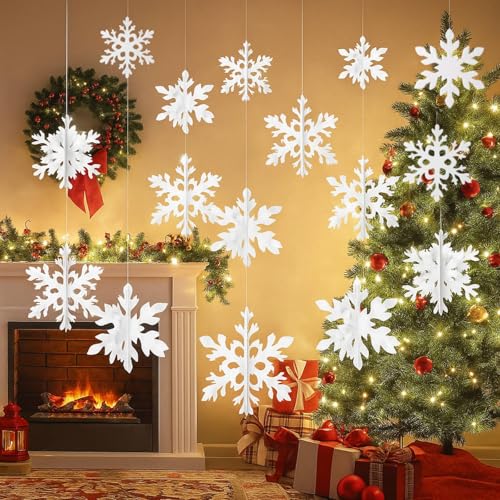 JALEVID 18 Stück Schneeflocken Anhänger Weihnachten, Weiße...