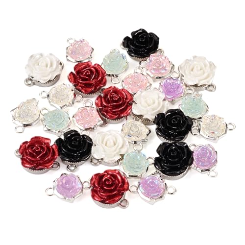 28-Piece Rose Flower Link Charms - Resin Bracelet Connectors For DIY Jewelry Making