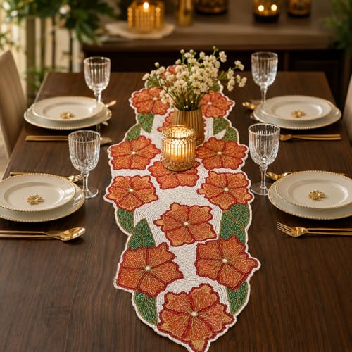 Image of Made for You Beautiful Handmade Floral Beaded 6 Seater Table Runner (Size-13x36 Inches, Multicolor, Rectangular)|Perfect for Centerpiece Runner|Living Room |Dining Room |Home & Kitchen| Party Dinners