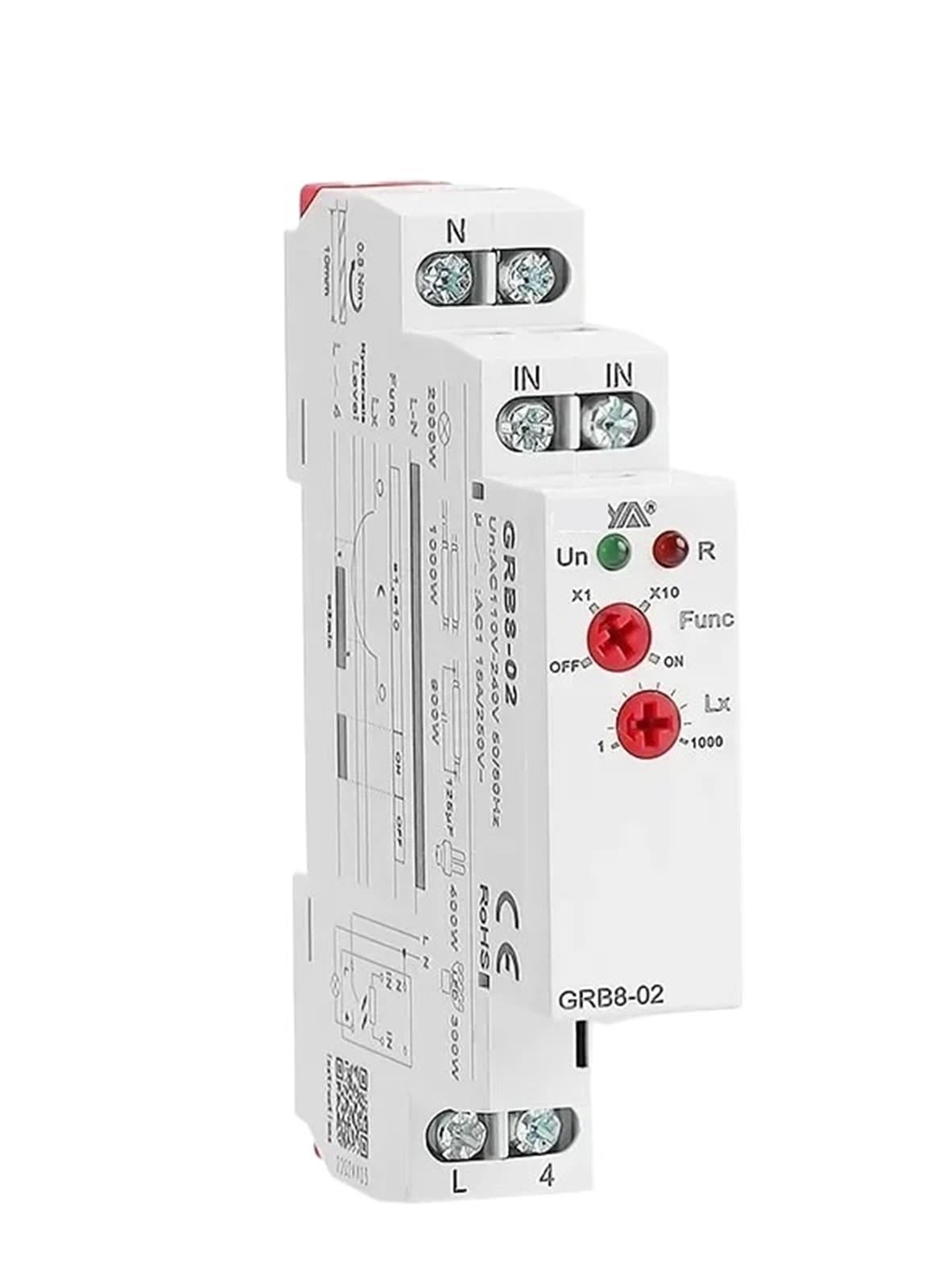 GRB8-01/02 Interruptor Crepuscular CA 110 V-240 V Sensor de Alumbrado Público Relé Modular de Riel DIN 16 A Conmutación Automática(GRB8-02 AC110-240V)