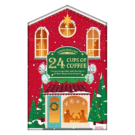 HOLIDAY COFFEE ADVENT CALENDAR GIFT SET / 24 Cups Of Premium Single-Serve 100% Arabica Holiday Flavored Coffees in a beautifully decorated Christmas Countdown Calendar