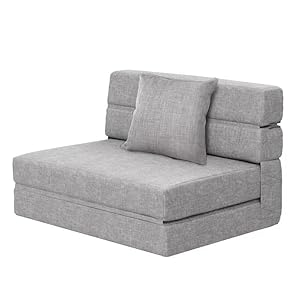 ANONER Canapé Convertible 1 Place Canapé de Sol Convertible, Canapé Lit Pliant Canape Lit 1 Place en Mousse à Mémoire de Forme & Oreiller, Matelas Pliant Sofa Gris Clair