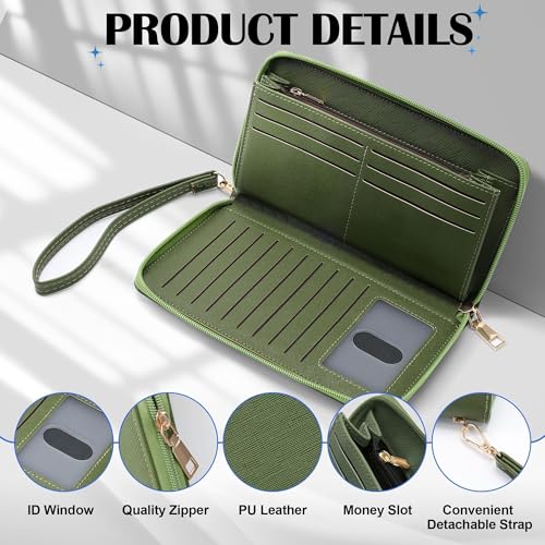 Image of Chelmon Womens Wallet Genuine Leather RFID Blocking Purse Credit Card Clutch (CH Green Army)