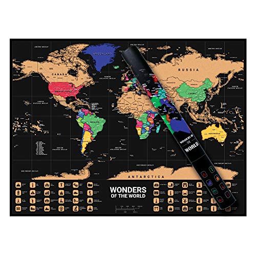 Scratch World Map Traveller's Adventure Black Waterproof Glossy Gold Easy to Scratch Poster Best Personalised Gift (Size 50 x 72cm or 19 x 28 inch)