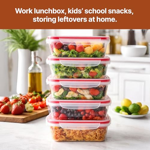 delka Airtight Food Storage Containers Pack of 5 (5 x 1000ml) BPA-Free Plastic with Lids – Stackable & Leak-Proof Meal Prep Boxes, Microwave, Freezer & Dishwasher Safe, Kitchen Organiser - Image 6