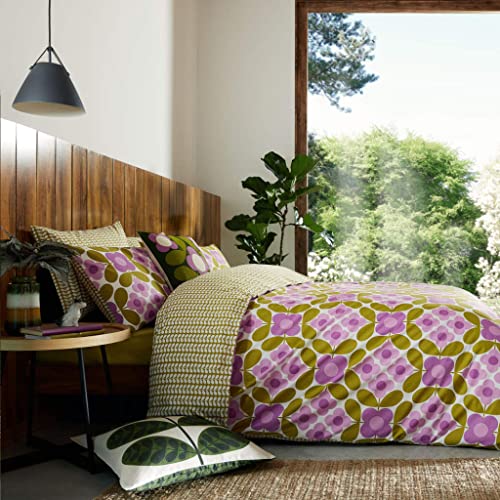 Image of Ashley Wilde Orla Kiely Flower Tile Duvet Cover Set in Lupin & Green 100% Cotton (Single Duvet Cover Set)