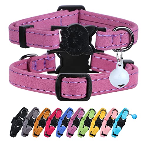Faleela Soft Microfiber Leather Cat Collar,Breakaway Collar with Bell, Adjustable for Cats and Puppy Girl Boy
