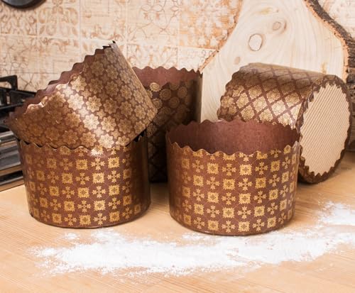 Panettone-Papierform, Standard, 425 ml, Braun, rund, antihaftbeschichtet, Panettone-Papier-Backformen, braunes Standard-Design, B 13 x H 8 cm, 12 Stück