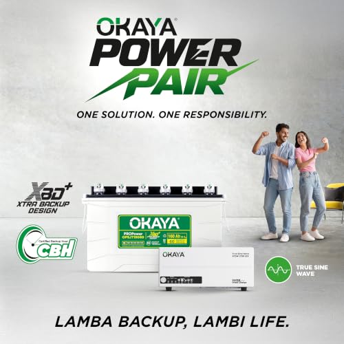Image of Okaya Inverter with Battery Combo for Home,Office & Shops|ATSW1700 12V True Sine Wave Inverter 1450VA with 36 Months Warranty & OPSJT19060 160Ah XBD+ Certified SJT Battery with 60 Months Warranty