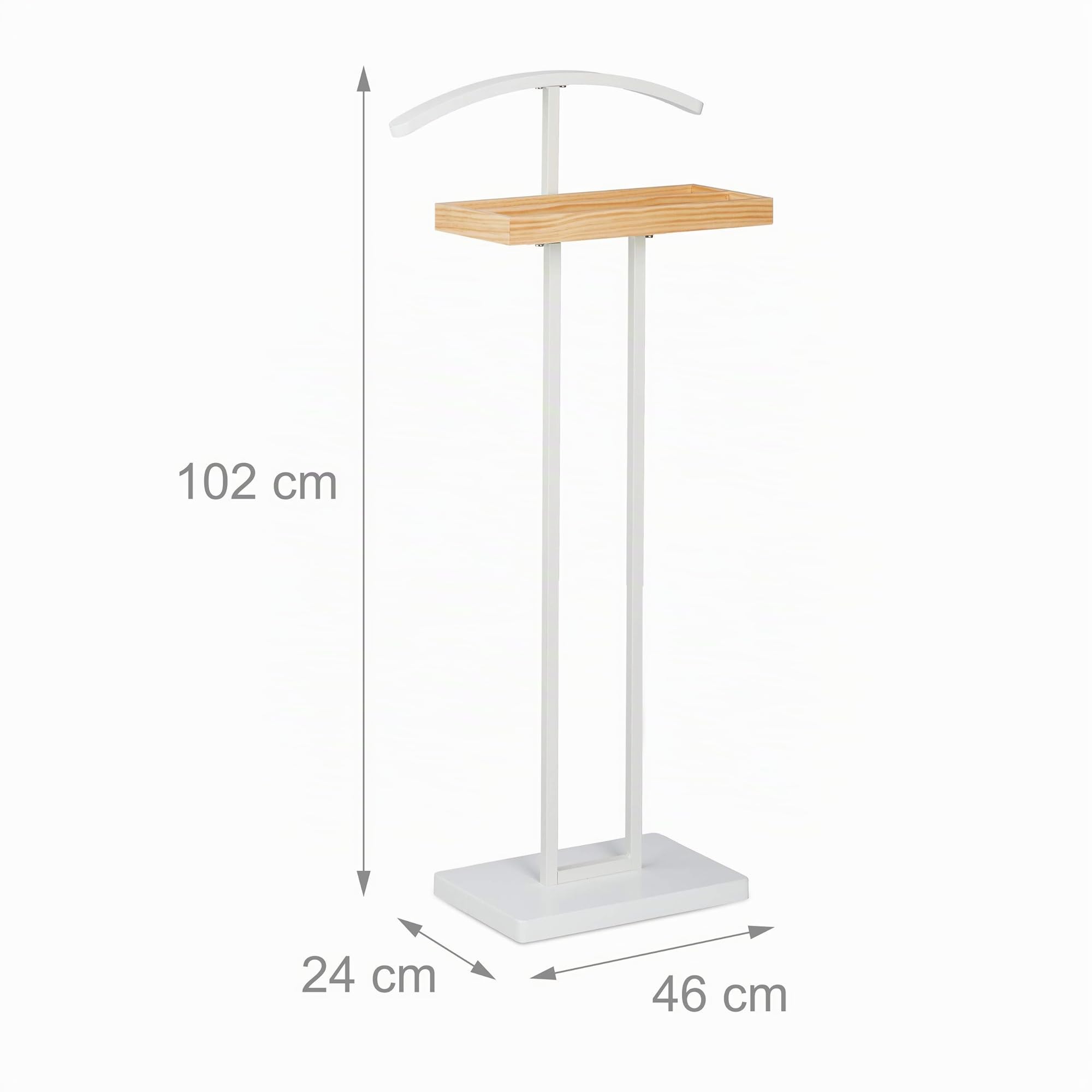 Relaxdays Servomuto, Ripiano in Legno, Autoportante, Omino Indossatore Appendiabiti, MDF & Metallo, 102x46x24 cm, Bianco