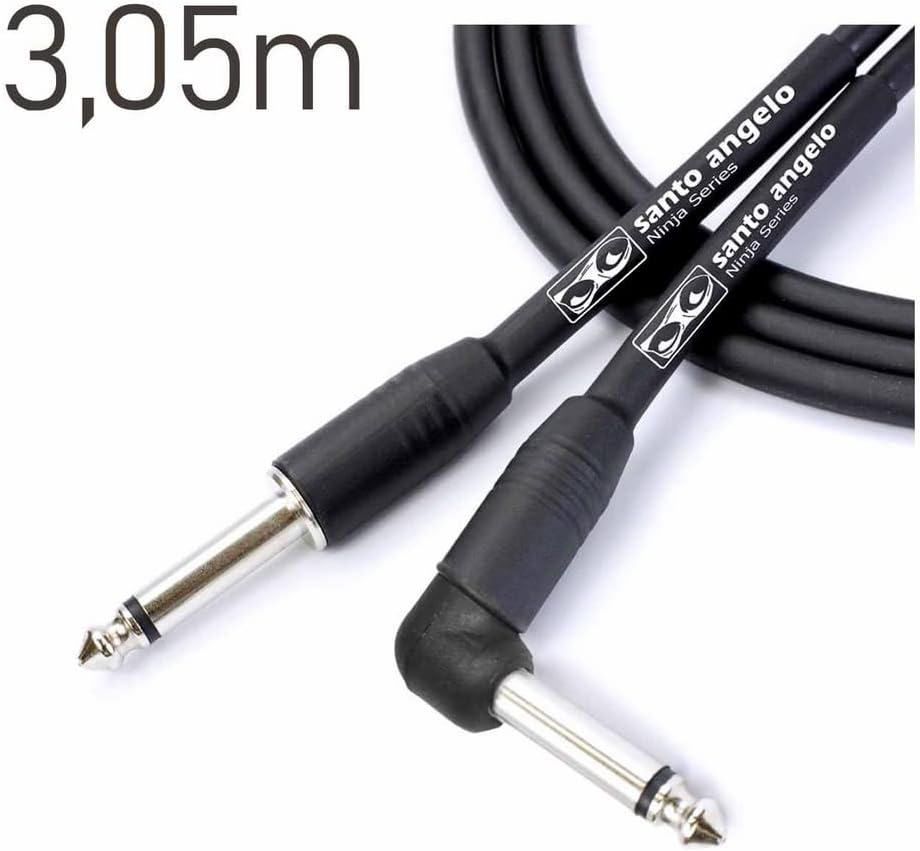 CABO DE GUITARRA NINJA L CABLE 0,20 MM CONECTOR P10/P10 90° 10FT 3,05 METRO PRETO - SANTO ANGELO
