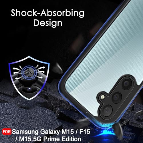Image of TheGiftKart Hybrid Shockproof Sleek Armor Back Cover Case for Samsung Galaxy M15 / F15 / M15 5G Prime Edition | 360 Protection | Crystal Clear Hard Back Transparent Cover (PC & TPU, Black Bumper)