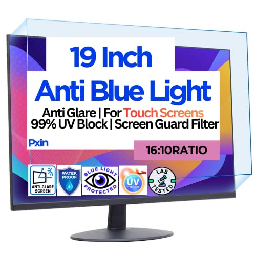 Image of Pxin 19 Inch (16:10) Monitor Screen Protector | Anti Glare | Touch Support | Blue Light Filter | 99% UV A /B /C Block | Scratch Resistant Matte Film | Reduce Digital Eye Strain