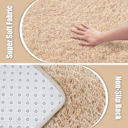Shag Area Rug for Bedroom 3x5,Beige Fluffy Area Rugs for Living Room,Soft Fuzzy Rug Non-Shedding Indoor Plush Carpet for Kids Bedroom Nursery Dorm Home Decor