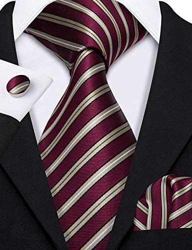 Image of Barry.Wang 6 PCS Men Ties Set Silk Business Fashion Woven Necktie Handkerchief Cufflinks Paisley Stripe Wedding Party