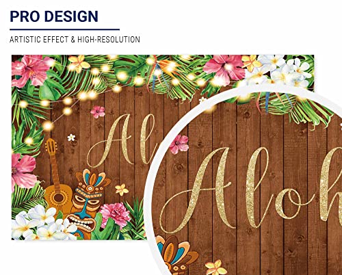 Allenjoy Aloha Luau Wooden Backdrop Summer Tropical Flamingo Pineapple Palm Leaves Flowers Photography Background Birthday Party Baby Shower Decor Banner Photo Booth Studio Props