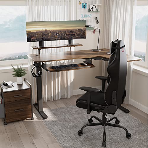 Eureka Ergonomic 61" Standing Desk With Keyboard Tray, L Shaped Height Adjustable Standing Desk, Office Dual Motor Electric Stand Computer Desk, Stand Up Corner Desk With Monitor Stand, Walnut/Right #TOP1