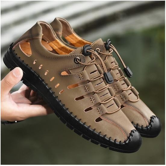 Image of Robbie jones Men's Casual Breathable Lace-up Sandals, Black, Comfort Walking Shoes