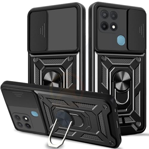 Image of Armor Bumper Back Cover Case for Oppo A15 / A15s Rotating Camera Cover, Ring Holder & Kickstand | Heavy Duty & 360 Degree Protection Oppo A15 / A15s Back Cover (Black).