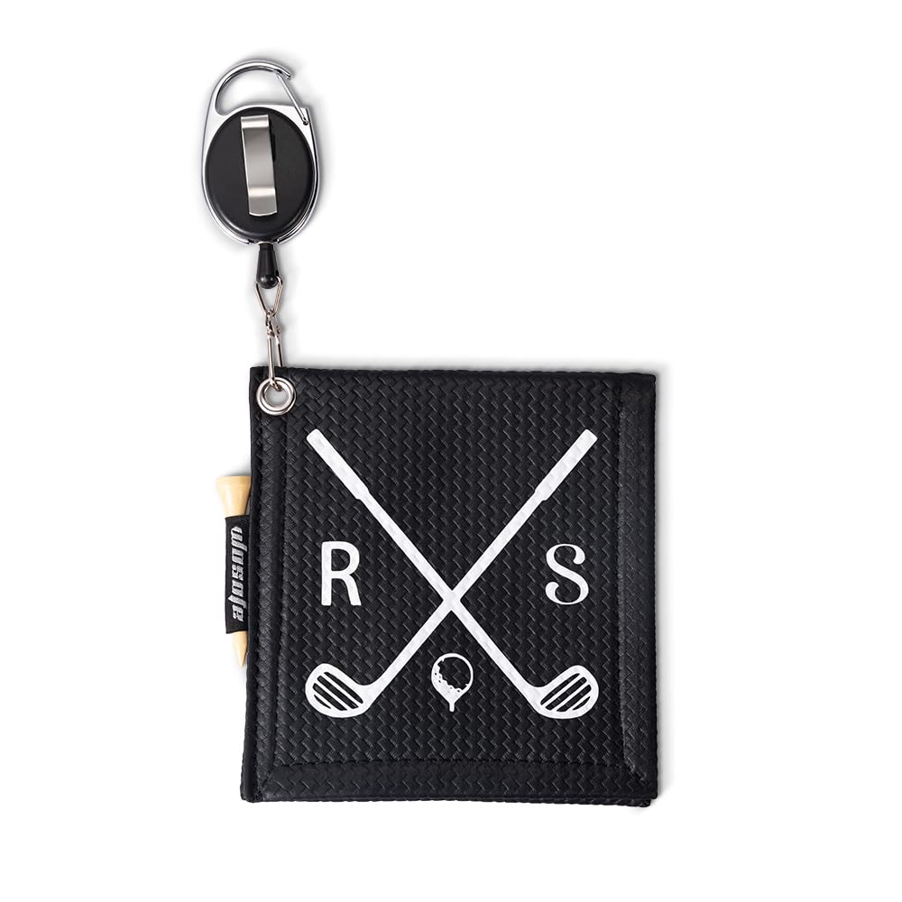 Dearlovey Personalized Name Portable Leather Golf Towel, Golf Ball Washer with Stretchable Lanyard, Father's Day/Birthday Gift for Dad/Husband/Golf Lover