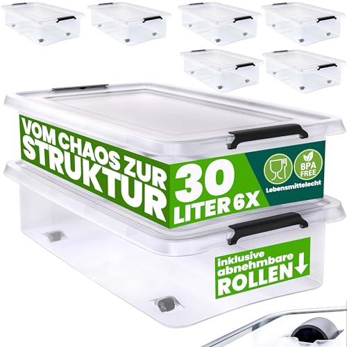 Deuba® Aufbewahrungsboxen 6 x 30l mit Deckel und Rollen,...