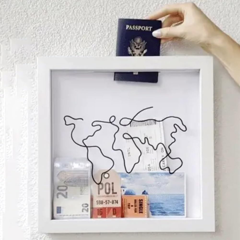 Scatola per archivio avventura, scatola ombra, da viaggio, scatola dei ricordi da 20/30,5 cm, scatola per biglietti con fessura, porta biglietti con mappa del mondo e design aereo, regali teatrali