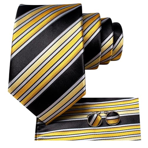 Image of Dubulle Silk Ties Set for Men Formal Paisley Striped Necktie Pocket Square Cufflinks 3PCS Sets Wedding Business Party
