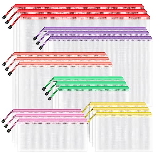 Image of Umriox Zipper Mesh Document Pouch, 6 Assorted Size (6 Colors, 18 Packs), Clear Zipper Pouches, Waterproof Zipper Pouches for Craft Projects Office Supplies Cosmetics Travel Storage