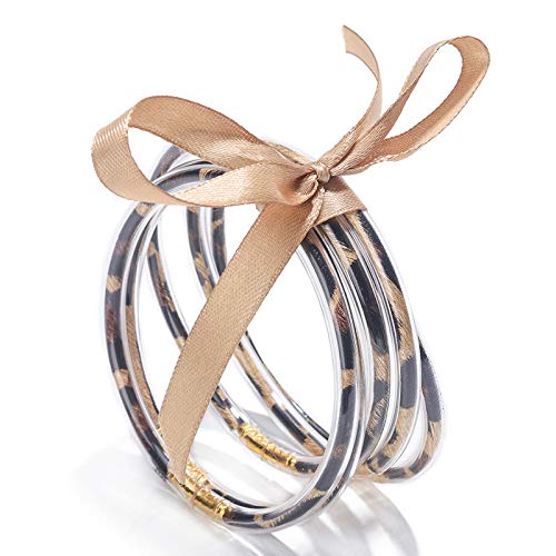 COLORFUL BLING Glitter Jelly Bangles Bracelets Set for Women Glitter Filled Jelly Silicone Bracelets for Party Bar Costume-leopard