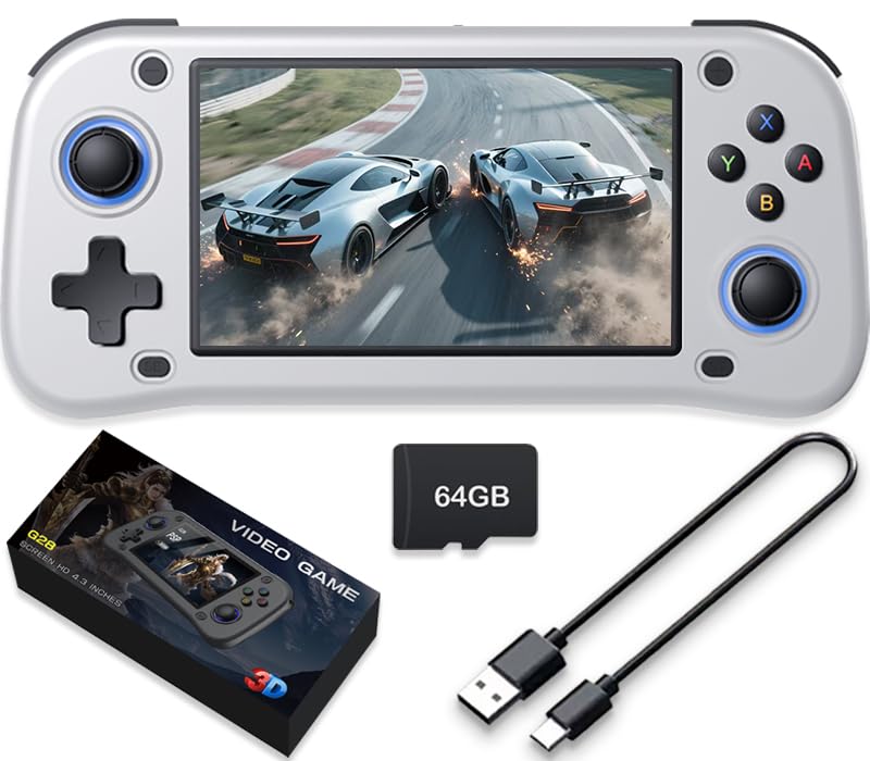 New Handheld Game Console,Built-in 64G with 15000 games,Linux System,Portable Handheld Video Game Console ,4.3 inch IPS Screen 30+ emulators& Linux System (White,64G)