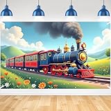 Stream Train Party Theme Backdrop Locomotive Theme Banner Decor Steam Train Birthday Party Supplies Transportation Steampunk Background Tapestry for Kids Bedroom Dorm Living Room