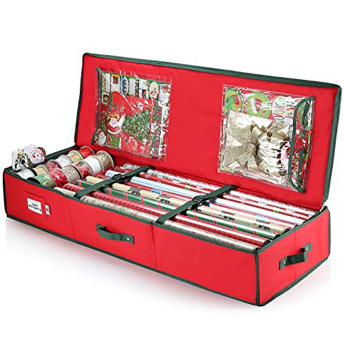 Hearth & Harbor Christmas Storage Organizer - Wrapping Paper Storage and Under-Bed Storage Container for Holiday Storage of Gift Bags, Wrapping Paper, Ribbon, and Bows