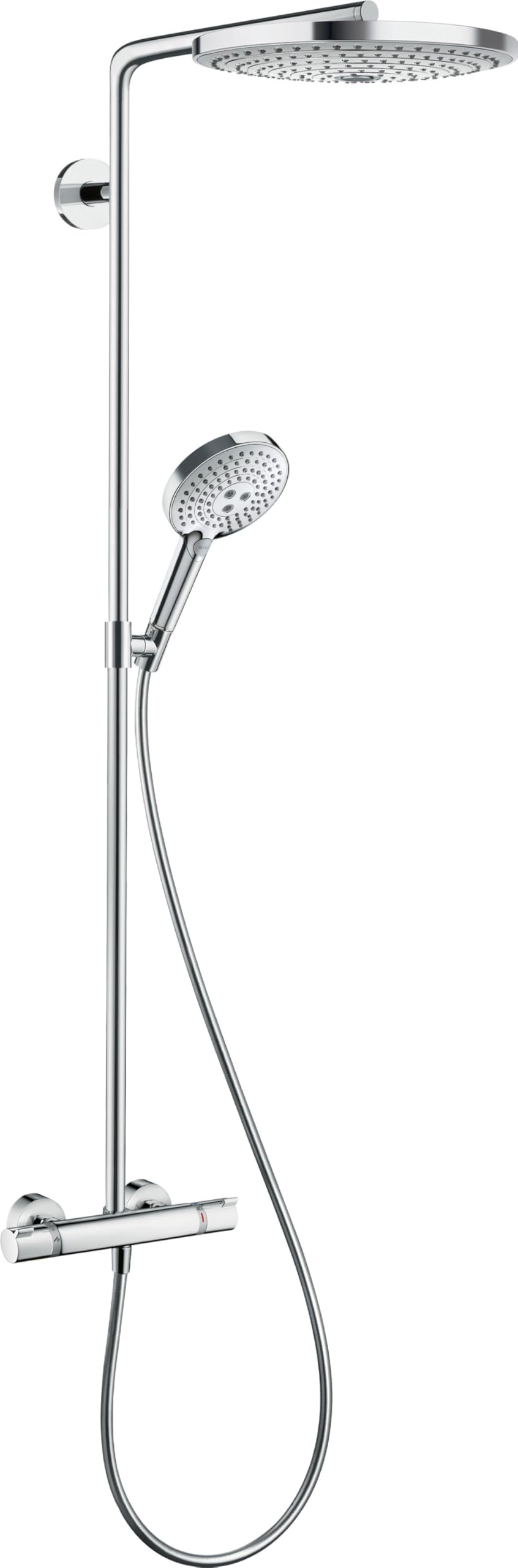 hansgrohe Raindance Select S - Colonne de douche avec mitigeur thermostatique, douche pluie 300 mm avec robinet, douchette, support, flexible de douche, barre et douche de tête ronde, Chromé, 27133000