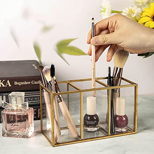 Image of NIUBEE Acrylic Pen Holder 3 Compartments, Gold Pencil Organizer Cup for Countertop Desk Accessory Storage