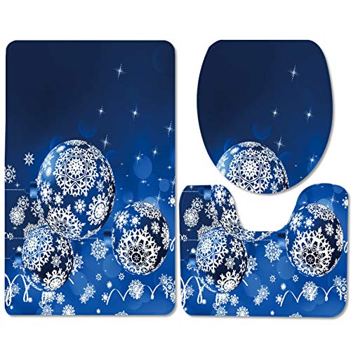 KDENDGGA Blanc Boule De Décoration De Flocon De Neige Doux 3 Pièces Tapis De Bain Antidérapant Tapis De Salle De Bain Définit Trois Pièces Tapis De Douche De Toilette 50 * 80 Cm Cover