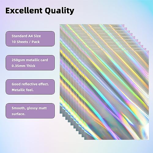 STRBOXONG A4 Holographic Oblique Beam Card 250gsm 297mm x 210mm Metallic Silver Cardstock Foil Paper for Arts and Crafts Scrapbooking Shimmer Mirror Finished Shiny Sheets (10 Sheets) - Image 3